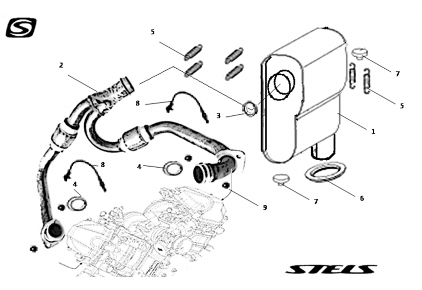 Система выпуска отработавших газов для двигателя (глушителя) снегохода Stels S800 Rosomaha